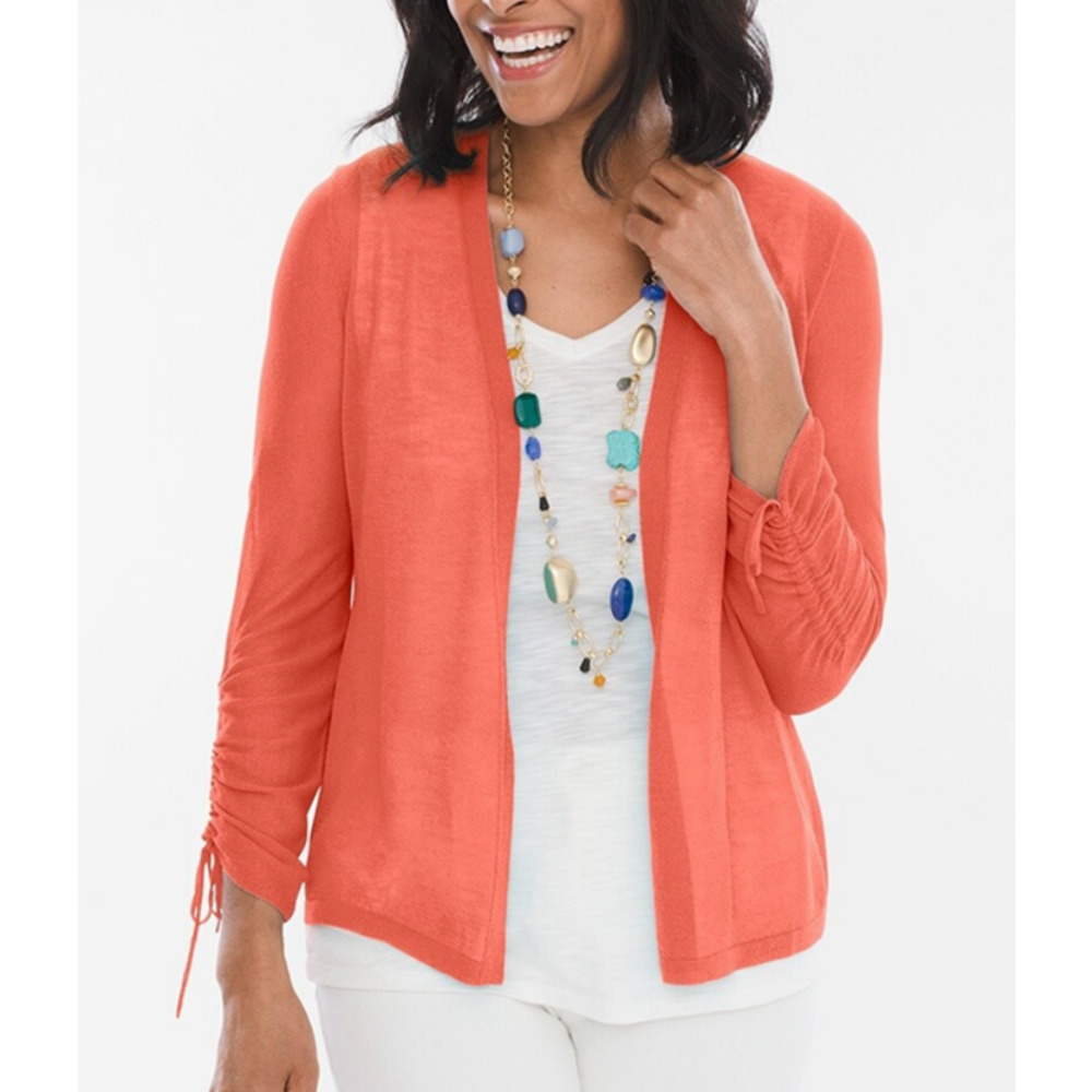 Chico's Ruched-Sleeve Cardigan Orange Women's M